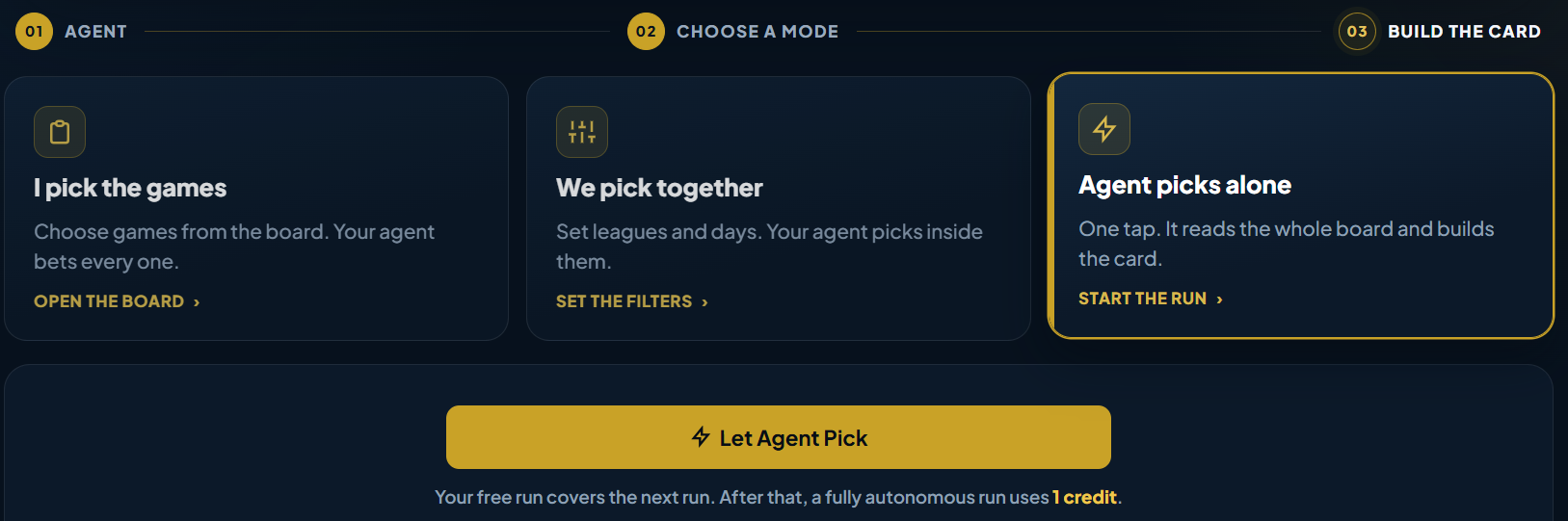 The agent picks alone mode
